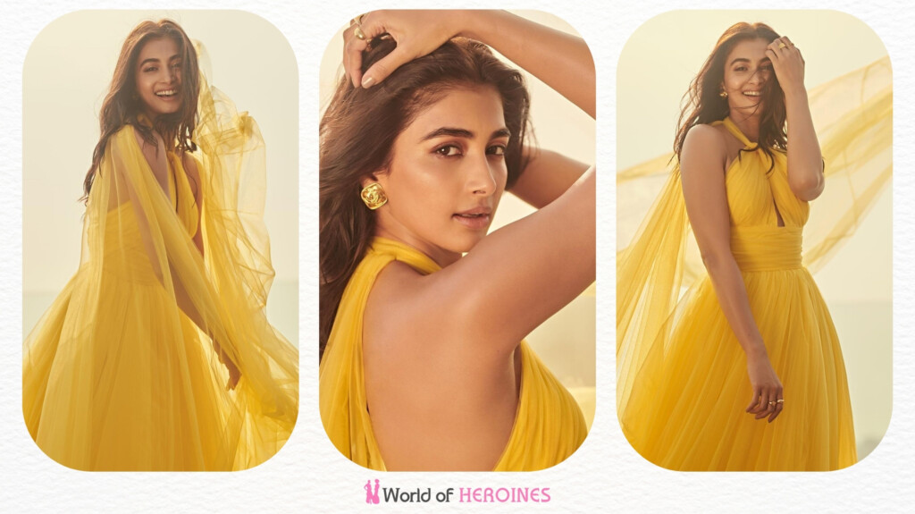 Pooja Hegde in yellow tulle gown